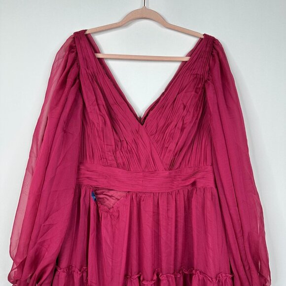 FLAWED - NWT Mac Duggal Ruffle Tiered Puff Sleeve A Line Gown 18 Berry #8247 - Picture 5 of 16